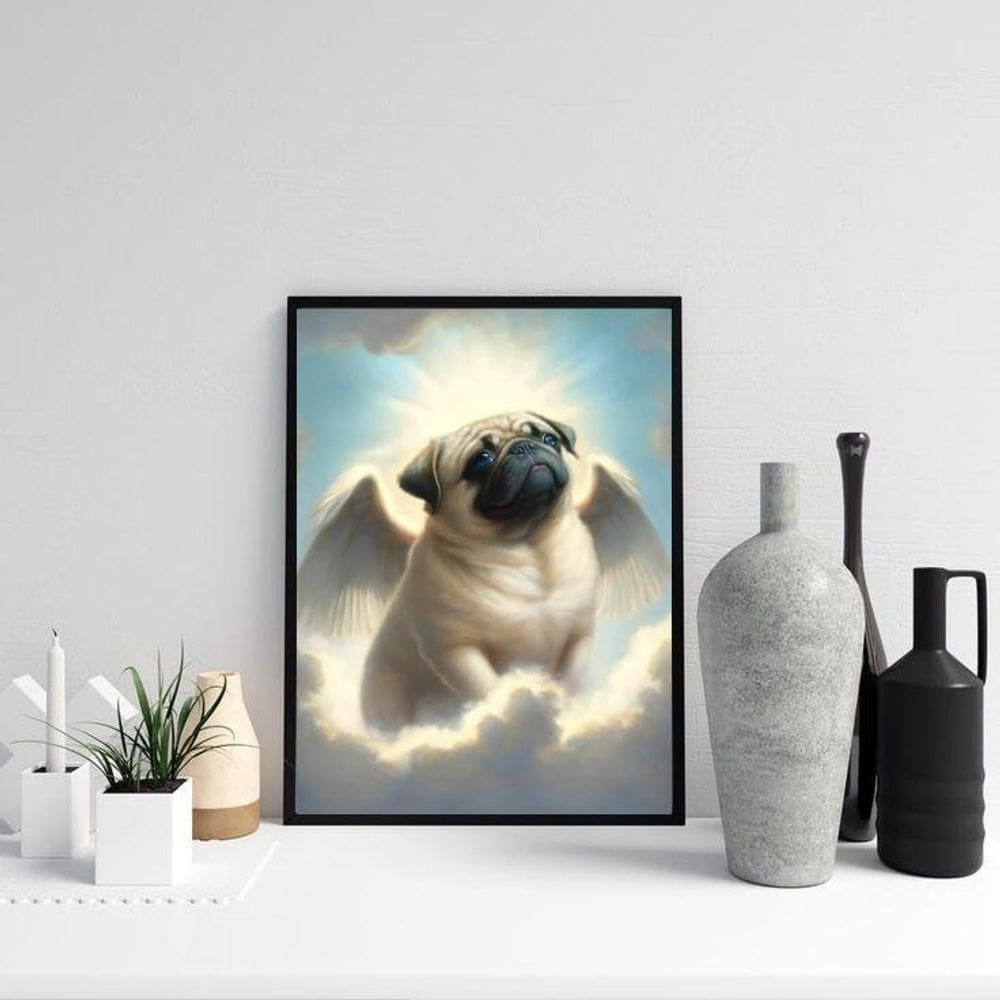 Quadro Cachorrinho Pug Com Asas 33X24Cm