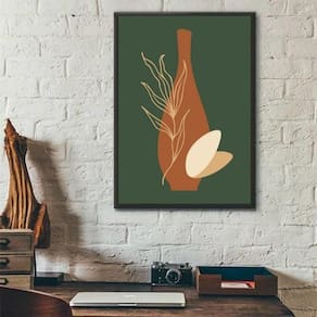 Quadro Boho Verde Musgo - Vaso 33X24Cm