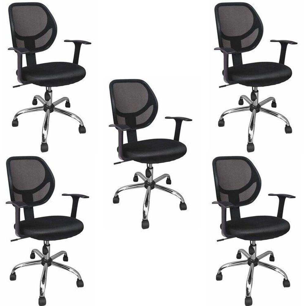 Kit 5 Cadeiras para Escritório Diretor com Apoio para Braços Blk Preto