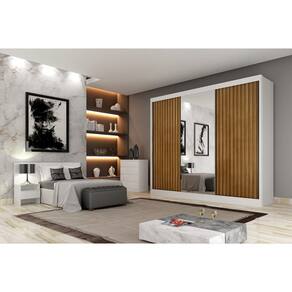 Guarda Roupa Casal Ripado com Espelho 3 Portas 6 Gavetas - Royale-Branco - Móveis Novo Horizonte
