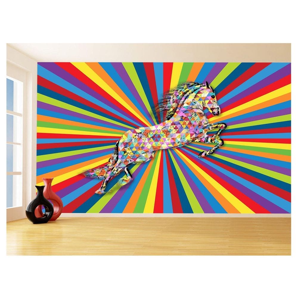 Papel De Parede 3D Animais Pop Art Cavalo Cores 3,5M Pxa320