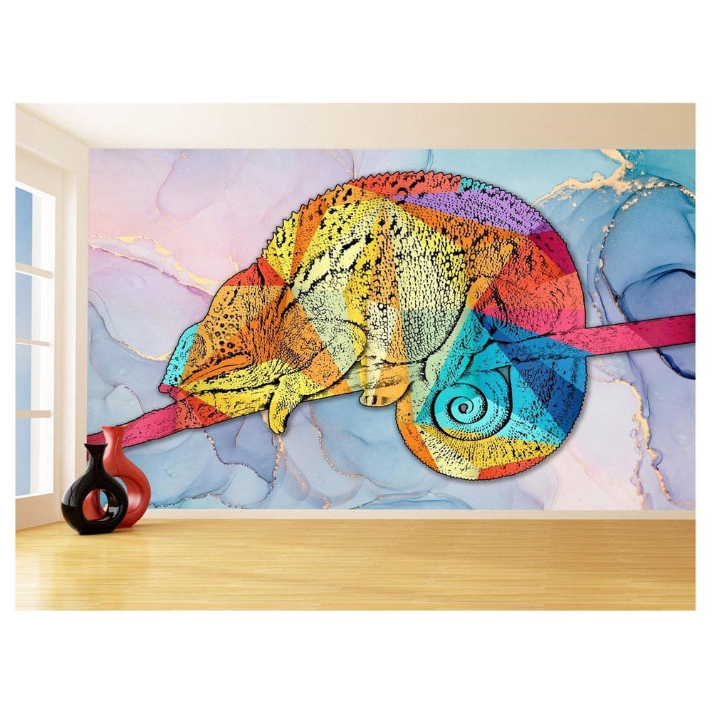 Papel De Parede 3D Animais Pop Art Camaleão Pet 3,5M Pxa02