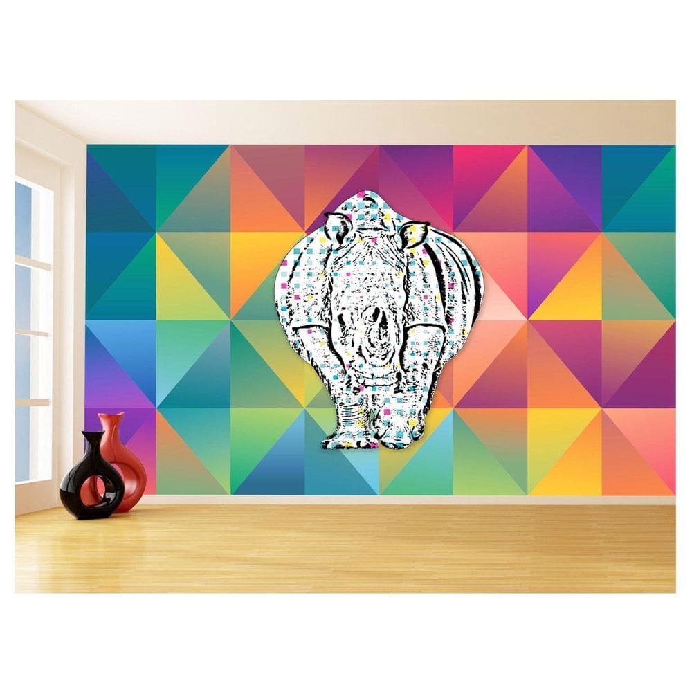 Papel De Parede 3D Animais Pop Art Rinoceronte 3,5M Pxa511