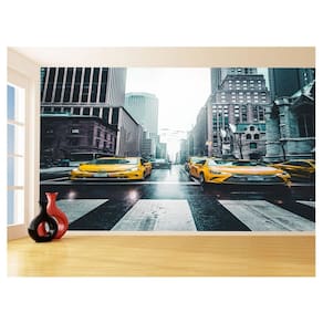 Papel De Parede 3D Cidade New York Chuva Taxis 3,5M Ncd292