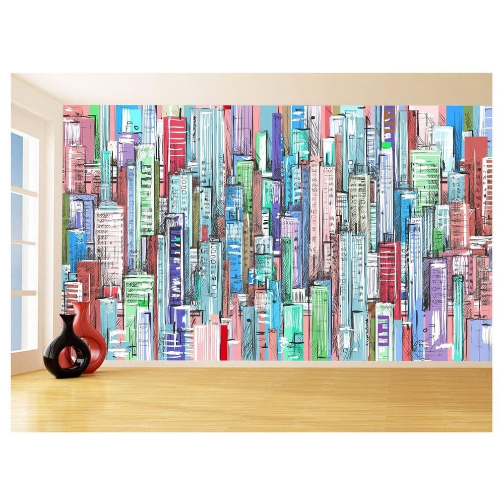 Papel De Parede 3D Arte Graffiti Cidade Prédios 3,5M Tra89
