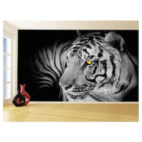 Papel De Parede 3D Animais Tigre Preto E Branco 3,5M Anm559