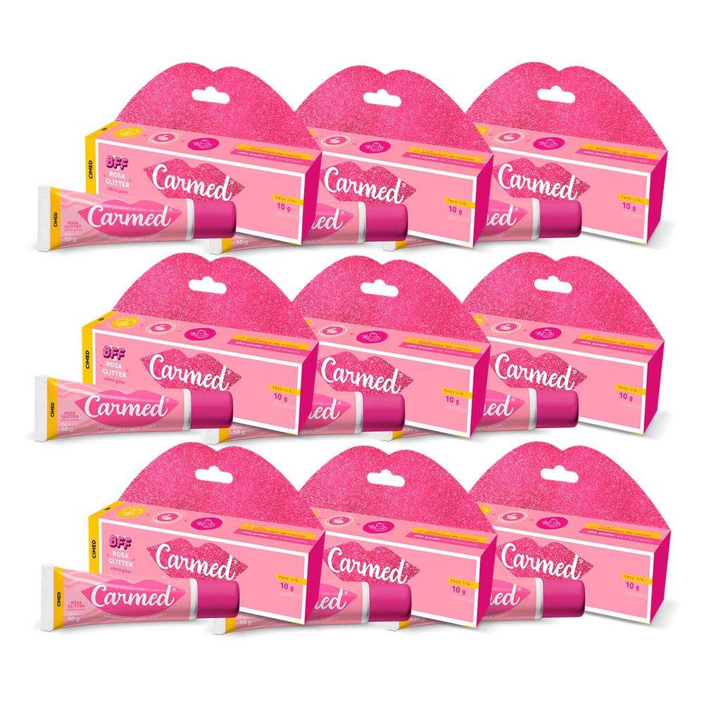 Kit 9 Unidades Hidratante Labial Carmed Bff Rosa Glitter 10g