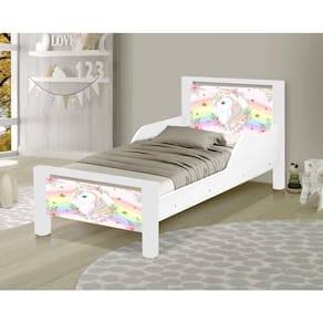 Mini Cama de Criança Infantil Unicórnio Adesivada com Colchão