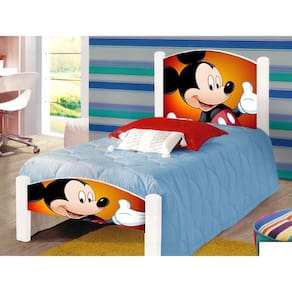 Cama de Criança Solteiro Infantil Adesivada Mouse com Grade de Proteção