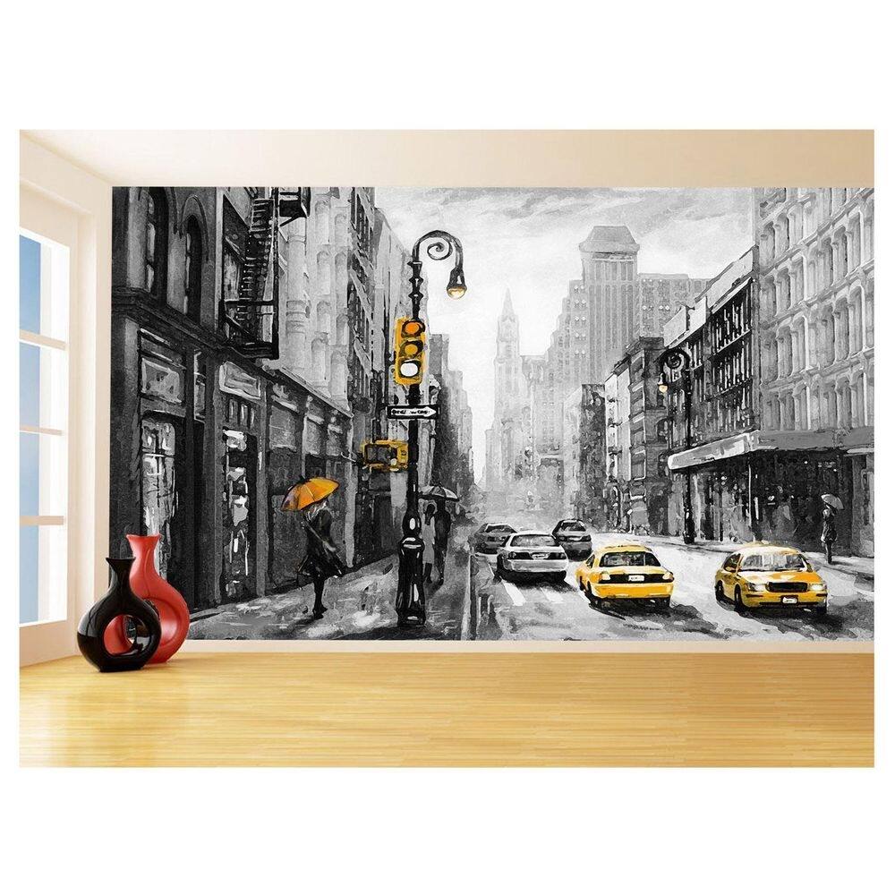 Papel De Parede 3D Arte Pintura Nova York Taxi 3,5M Tra116
