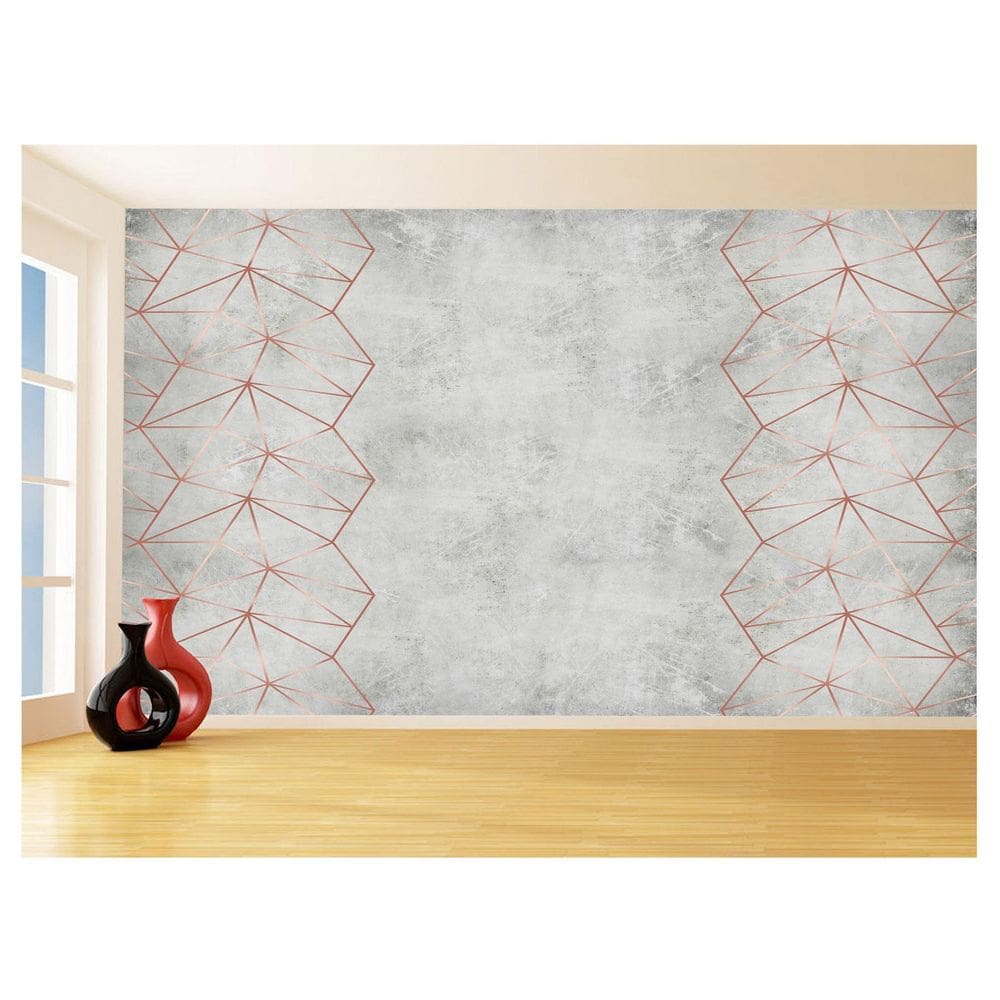 Papel De Parede 3D Concreto Linhas Dourado Rose 3,5M Kkt181