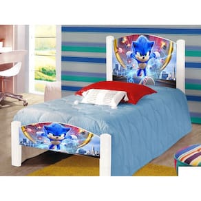 Cama de Criança Solteiro Infantil Adesivada Game com Grade de Proteção e Colchão