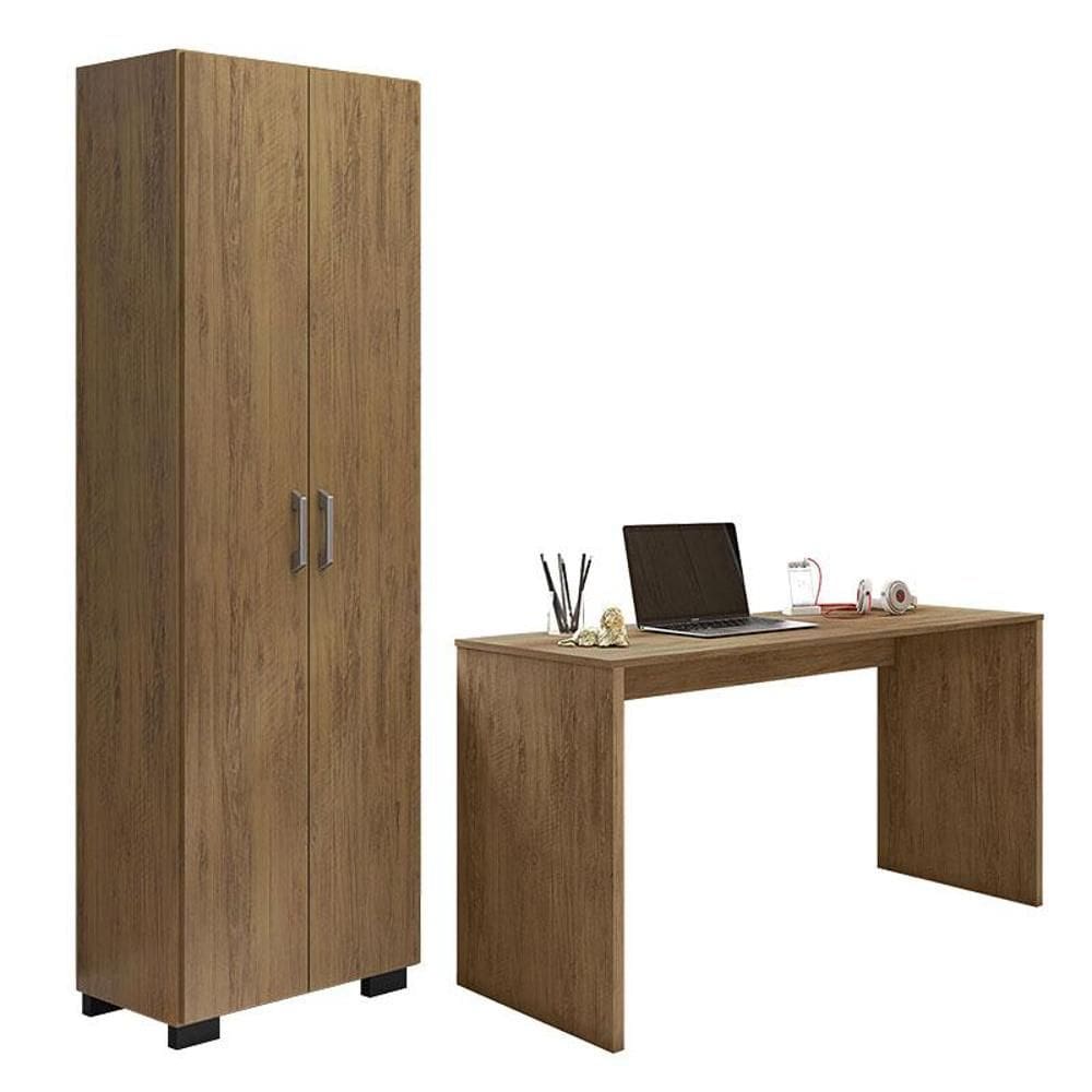 Mesa para Computador Gávea e Livreiro Office com Portas Grandes Freijó - Móveis Leão