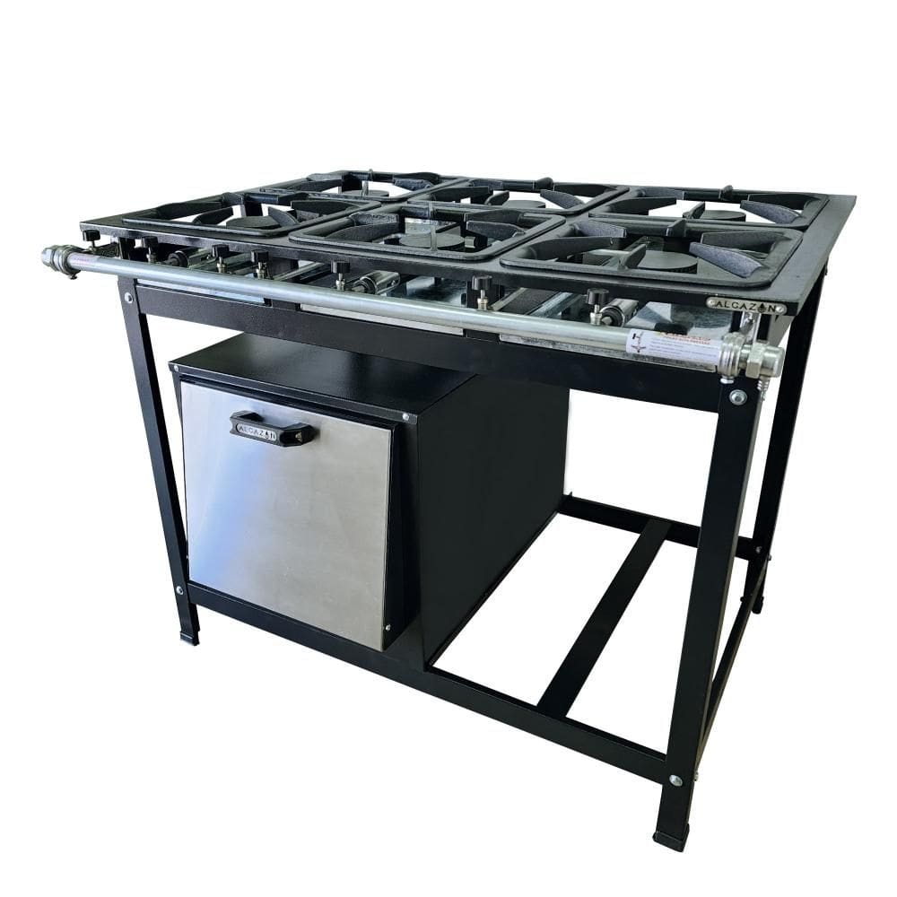 Fogão Alta Pressão 6 Bocas Alcazon com Forno 60 Litros Tampa Inox ACZ-010+ACZF-002