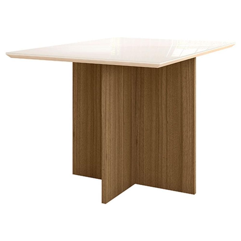 Mesa de Jantar 120cm Helo com Vidro Carvalho Off White – Poliman