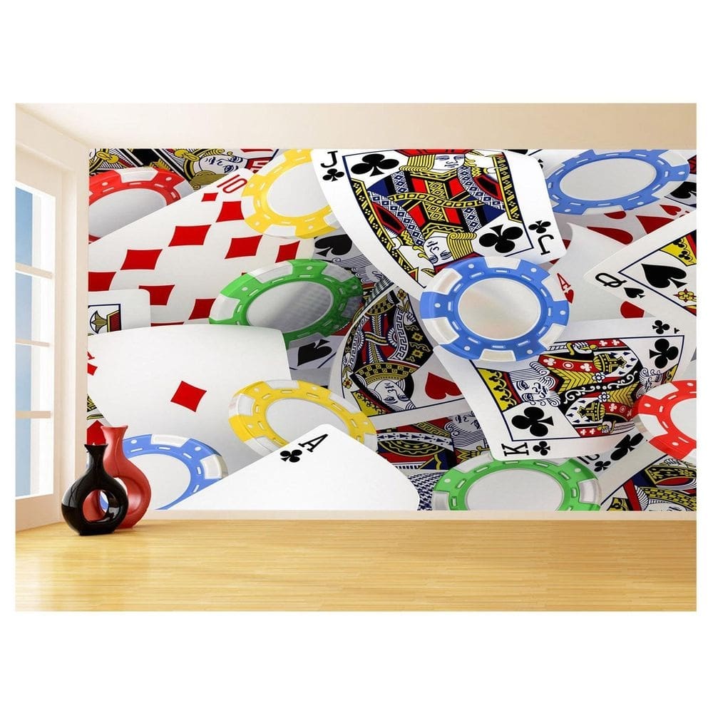 Papel De Parede 3D Salão De Jogos Cartas Poker 3,5M Jcs59