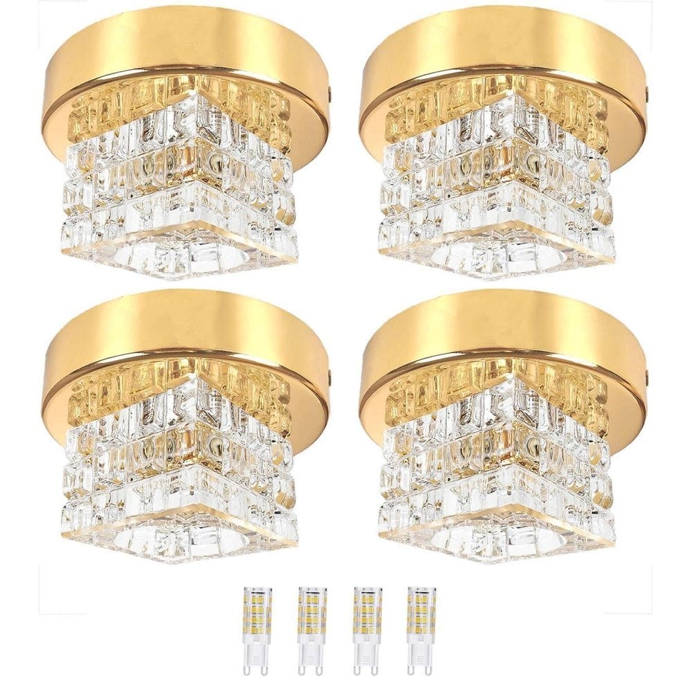 Kit 4 Spot Cristal Sobrepor Quadrado Base Polido Bet44 + Led