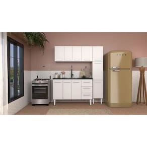 Conjunto Cozinha Completo Para Pia 1,40metros Gabinete + Aéreo + Paneleiro 100% em Aço - Venus Cozimax