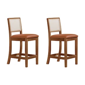 Kit 2 Banquetas Altas Luxo Tela Sextavadas Assento Estofado Couro Pu Caramelo Rubi Madeira Maciça Im