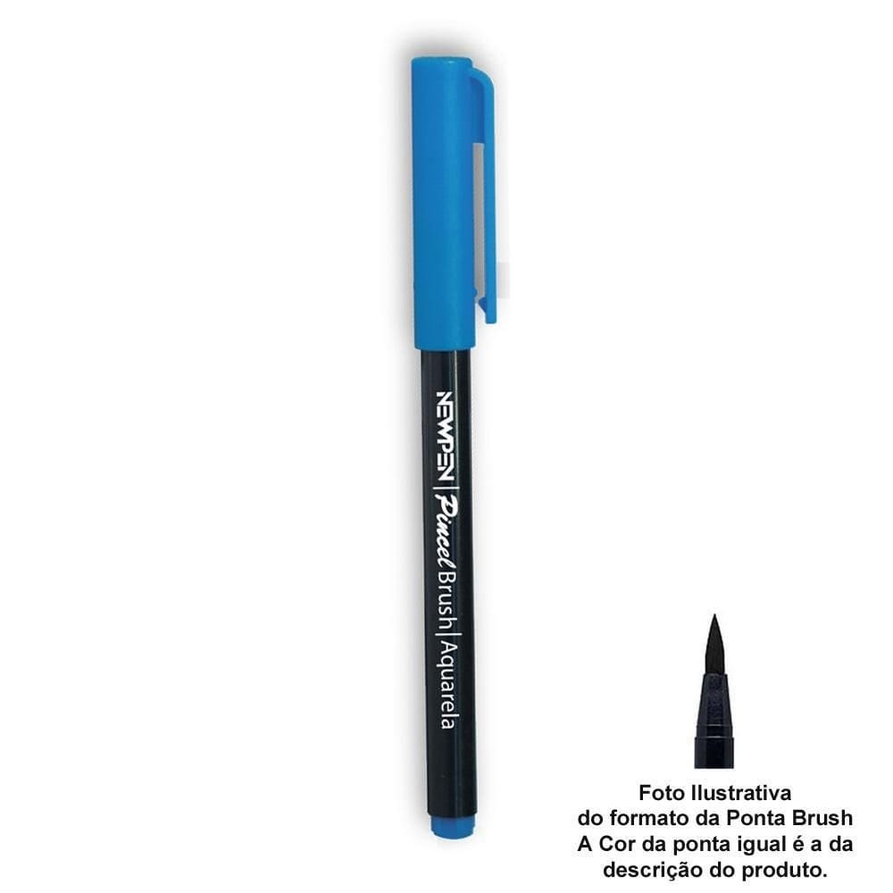 Caneta Brush Pen Newpen - Azul Ciano  2985