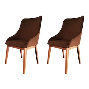 Kit 2 Cadeiras De Jantar Luxo Estofada Elisa Anatômica Couro Caramelo Base Madeira Maciça
