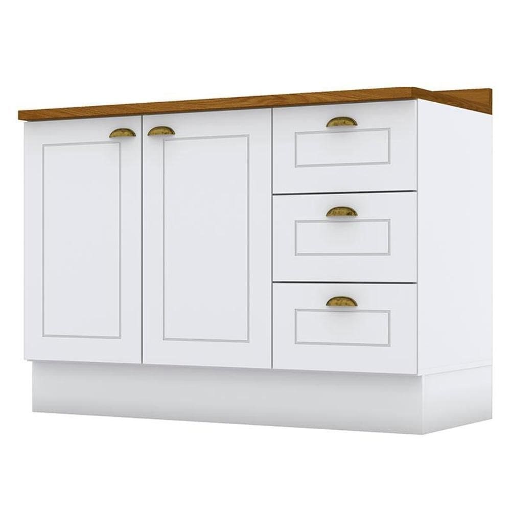 Balcão de Cozinha 120 cm Americana Branco com Tampo Nature – Henn