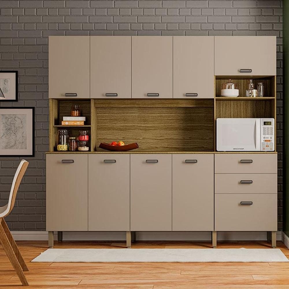 Cozinha Ambiente Intense 10 Portas e 2 Gavetas Freijó Vanilla - Kits Paraná