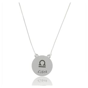 Corrente Signo Placa Redonda Envelhecida Libra Em Prata 925