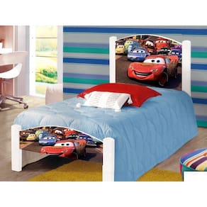 Cama de Criança Solteiro Infantil Adesivada Carros com Grade de Proteção