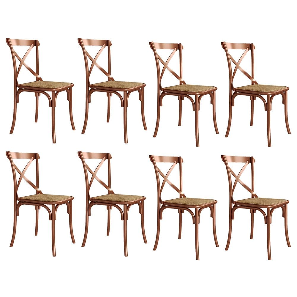 Kit 8 Cadeiras Katrina Cobre Assento Rattan Bege New Green - Aço