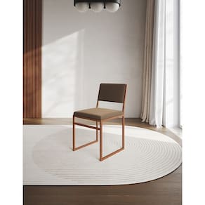 Cadeira de Jantar Industrial Isa Assento Estofado Veludo Marrom Base Cobre