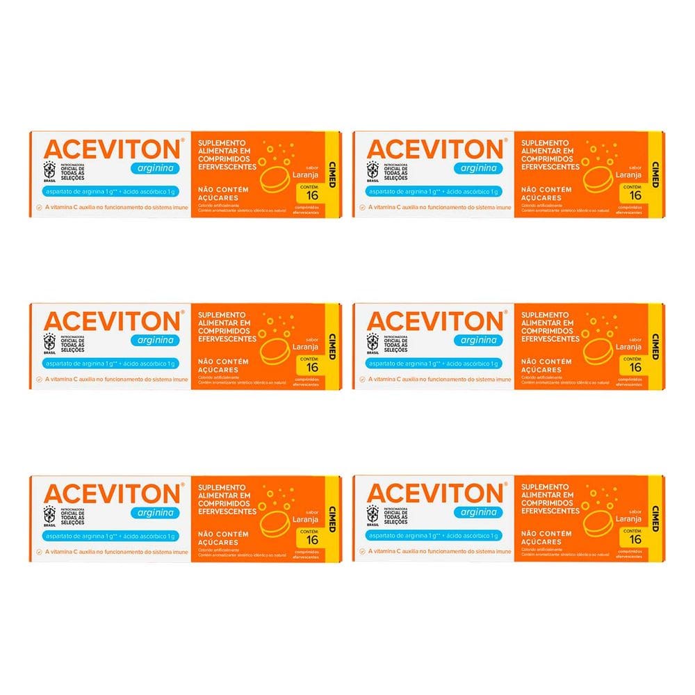 Kit 6 unidades Aceviton Arginina Laranja c/ 16 cpr