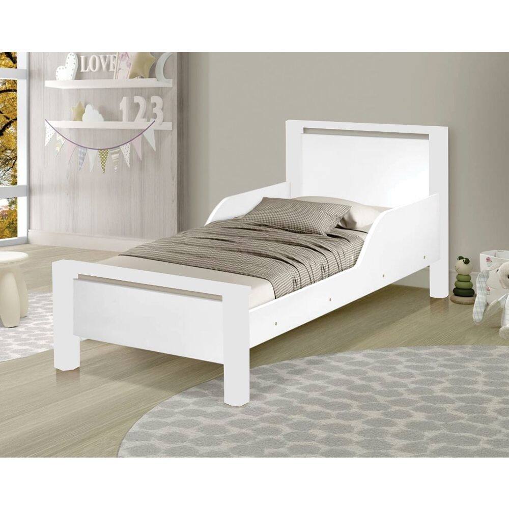 Mini Cama de Criança Infantil Branca com Colchão 148x68x10 Cm