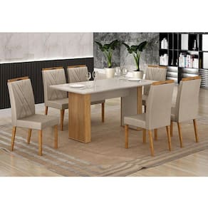 Mesa de Jantar Ambiente Júlia 160x80cm Cinamomo Off White com 6 Cadeiras Lara Veludo Bege - Valdemóveis