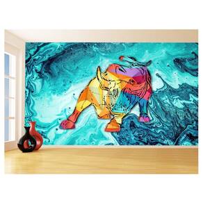 Papel De Parede 3D Animais Pop Art Touro Bull 3,5M Pxa165