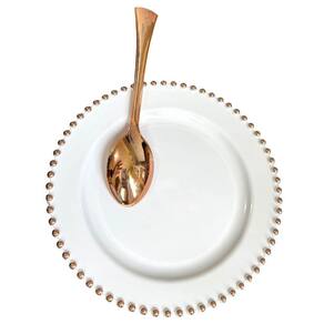 Prato Sobremesa Acrílico Detalhe Bolinha Rose + Colher-6Un