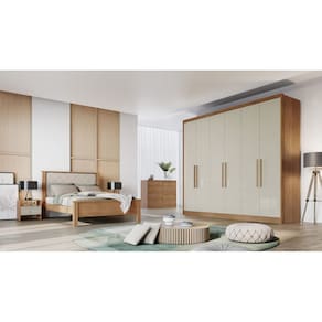 Guarda Roupa Casal 6 Portas 8 Gavetas - Messina-Cumaru/Fendi - Móveis Novo Horizonte