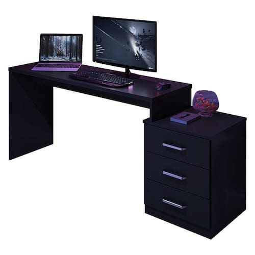 Mesa para Computador Gamer DRX 5000 Preto Trama - Móveis Leão - Branco