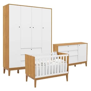 Quarto de Bebe Unique 4 Portas com Cômoda Sapateira Freijó Branco Soft Eco Wood – Matic
