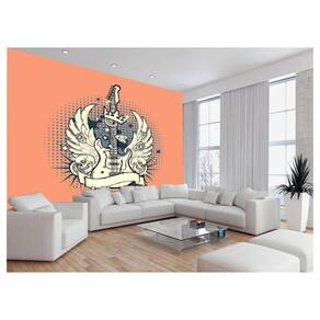 Papel De Parede 3D Musica Guitarra Arte Graffiti 3,5M Mus76