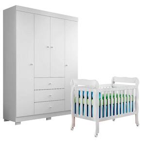 Berço Americano Lila com Guarda Roupa Duda 4 Portas Branco Brilho – Phoenix Baby