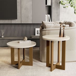 Conjunto Mesa Centro e Mesa Lateral JB Bechara Perola Nature