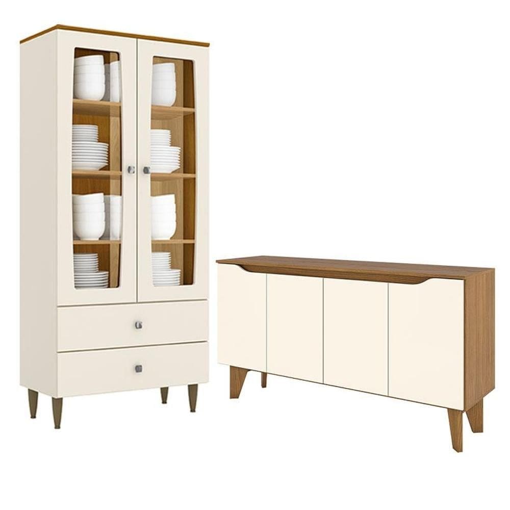 Cristaleira Liz e Aparador Buffet Ambar Off White Nature – Henn