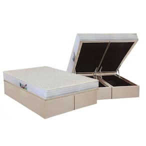 Cama Box Baú Queen: Colchão Espuma Herval D28 / AG65 Frontier + Base CRC Suede Clean(158x198)
