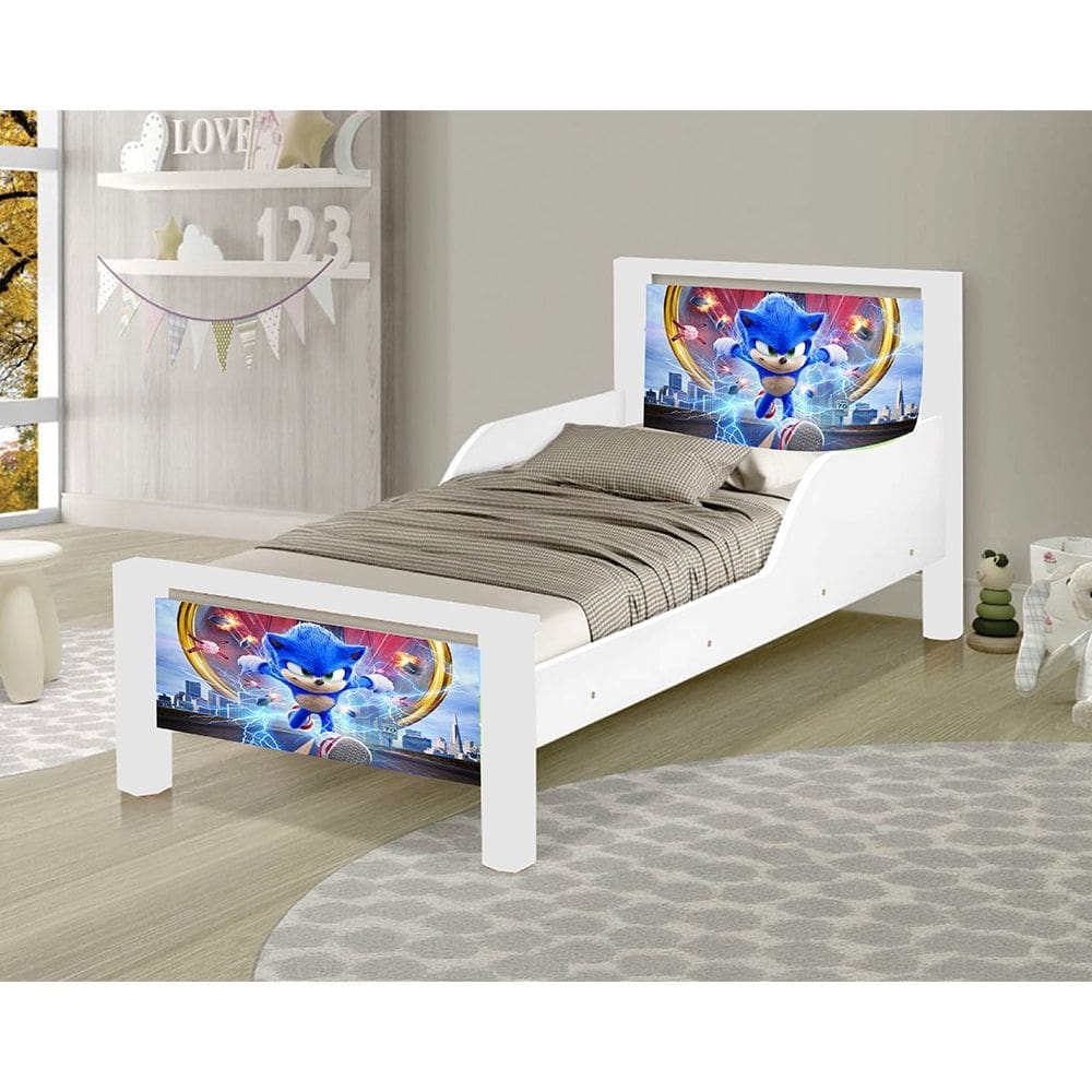 Mini Cama de Criança Infantil Sonic Adesivada com Colchão