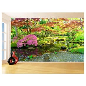 Papel De Parede Jardim Rio Flores Lago Árvores 3,5M Jjp54