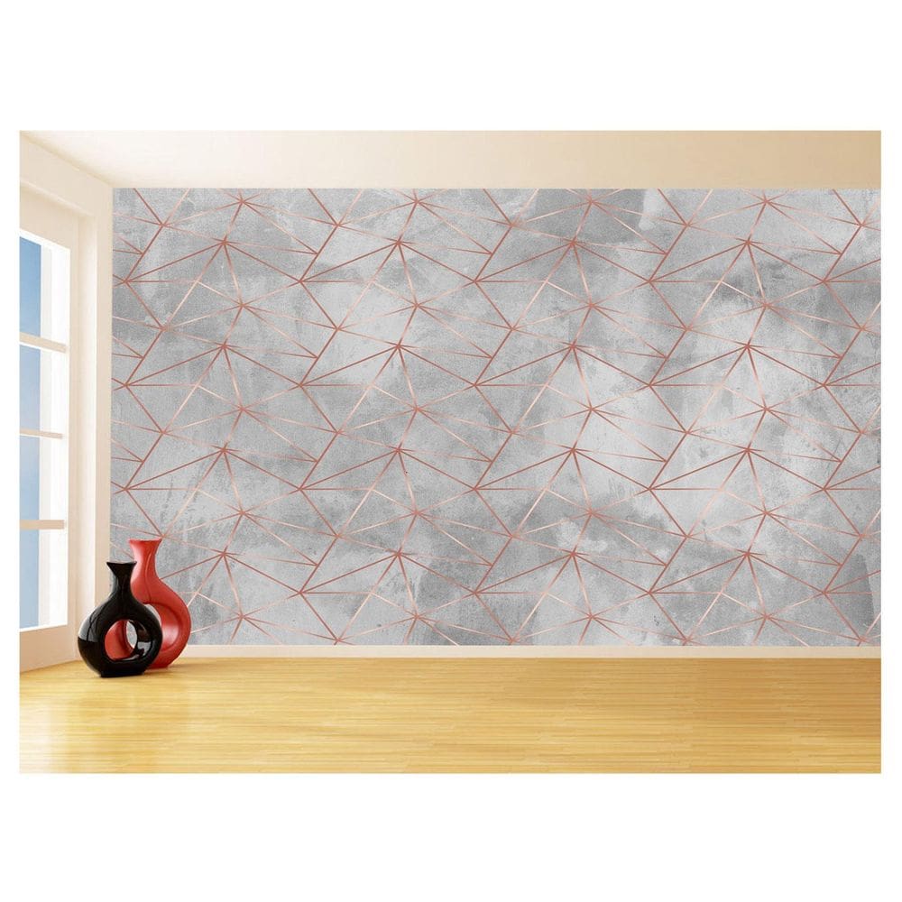 Papel De Parede 3D Concreto Linhas Dourado Rose 3,5M Kkt258