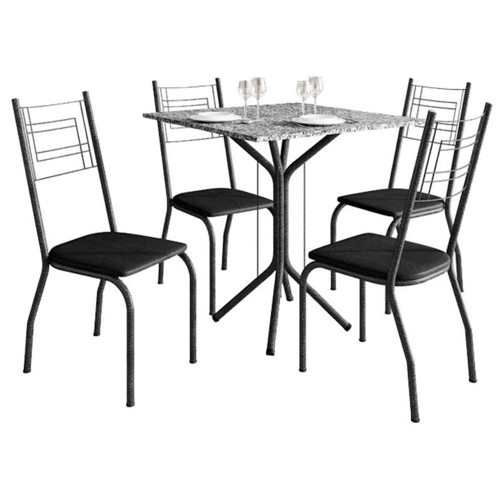 Mesa de Jantar Thais 70x70 cm com Granito Ocre Itabira com 4 Cadeiras 063 Preto - Artefamol