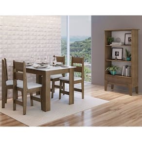 Conjunto Sala de Jantar Mesa Fixa com 4 Cadeiras Ameixa Negra