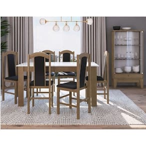 Conjunto Sala de Jantar Mesa Fixa com 6 Cadeiras Ameixa Negra